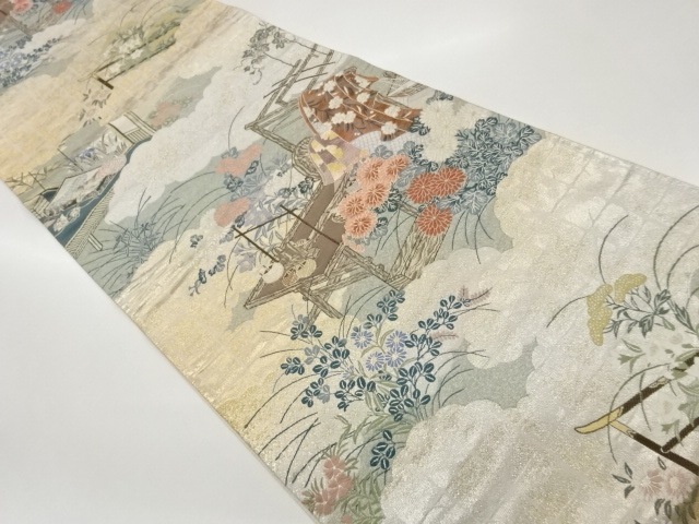 JAPANESE FUKURO OBI / WOVEN AUTUMN FLOWERS